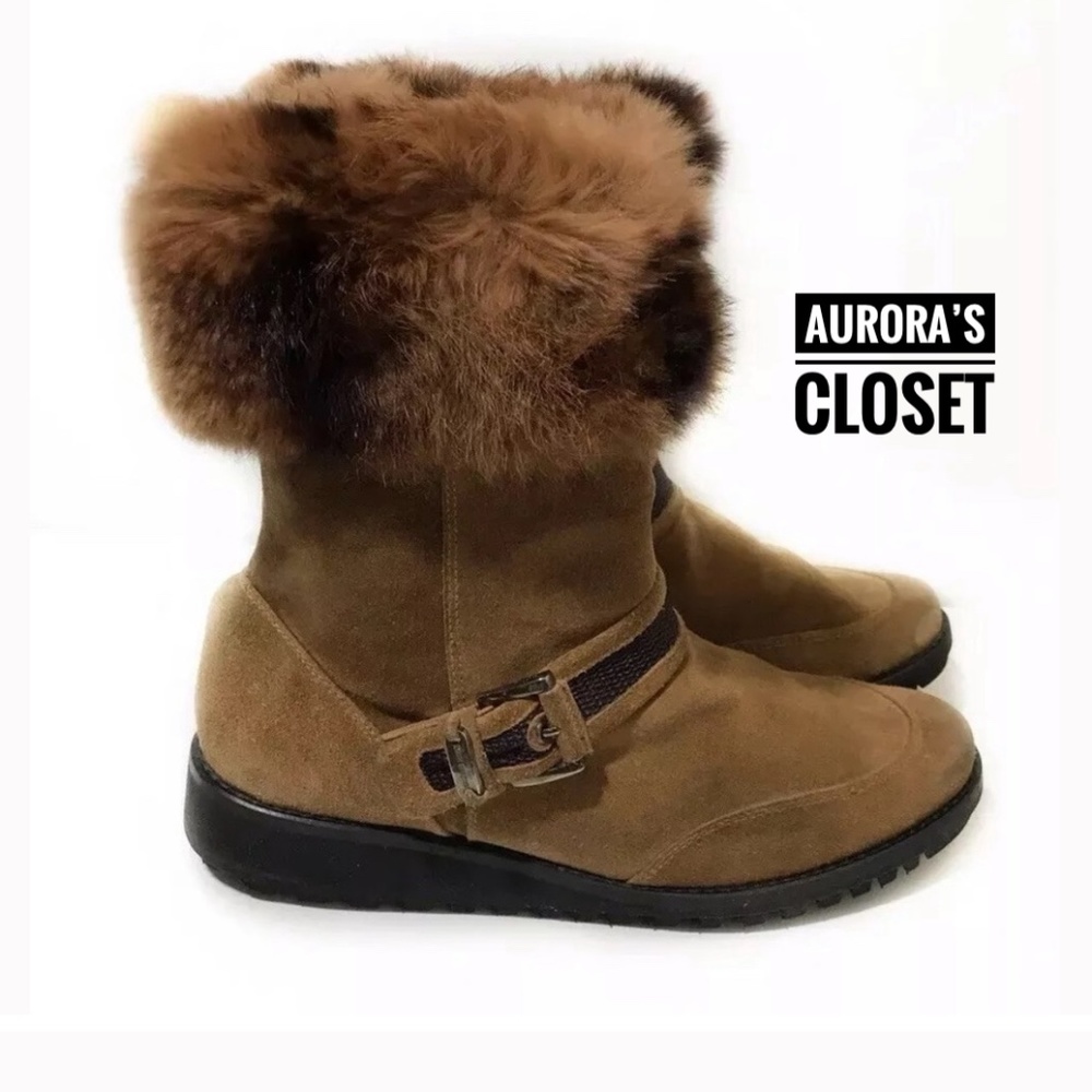 Stuart Weitzman 8 Brown Suede Boot Rabbit Fur $550